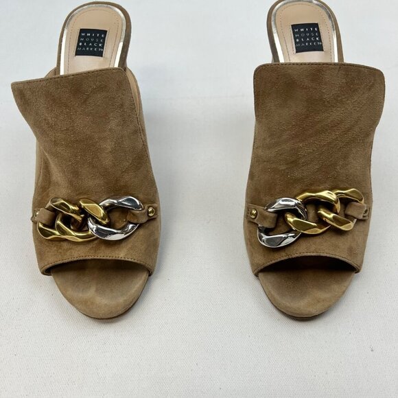 WHBM Suede Heeled Mule with Chain Open Toe Tan Size 9M - Picture 4 of 10